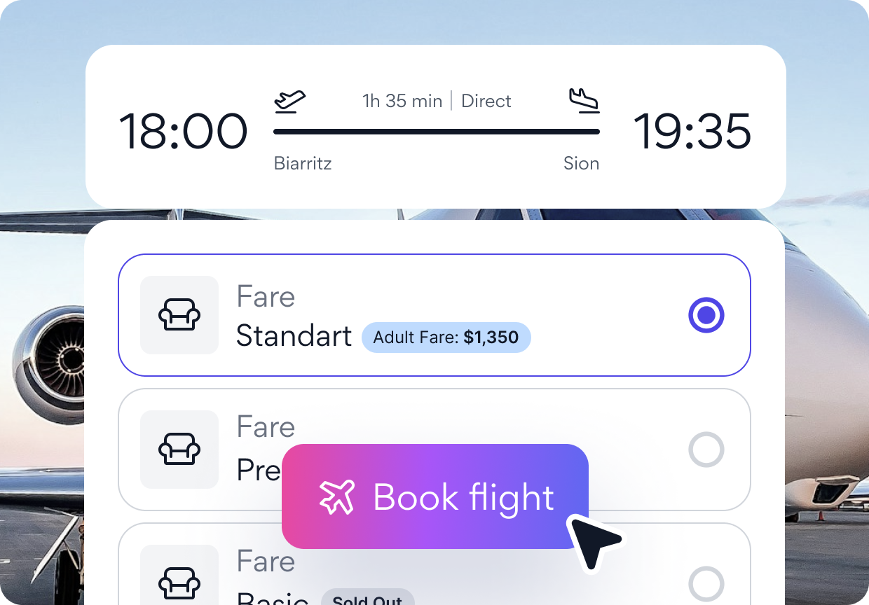 Select a private flight and complete your booking instantly
