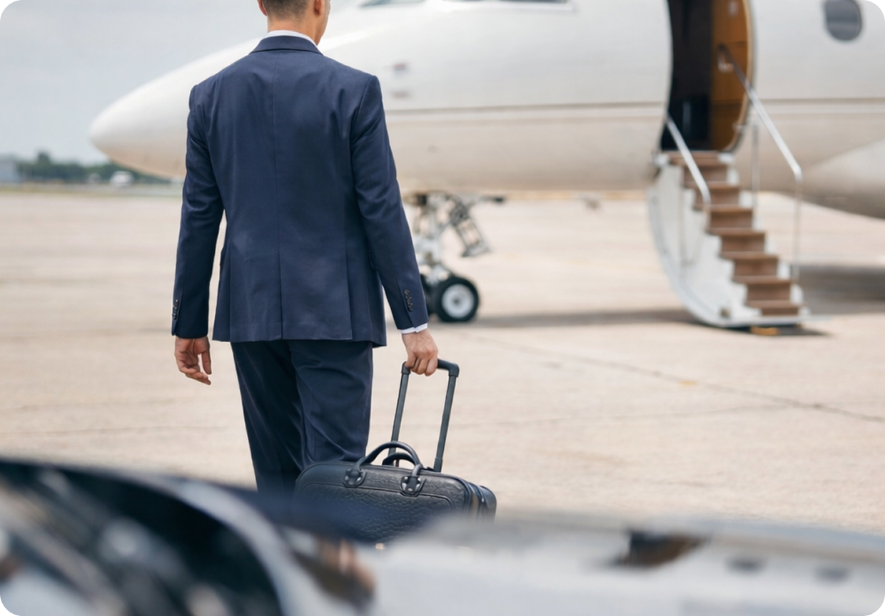 Arrive at the VIP terminal and depart on your private flight
